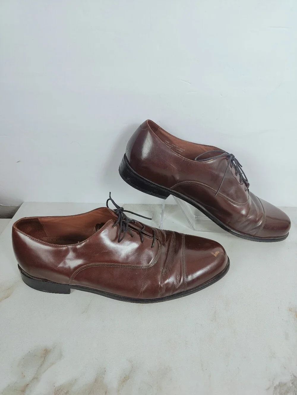 Bostonian Chestnut Leather Cap-Toe Oxford Dress Shoes, Sz 14